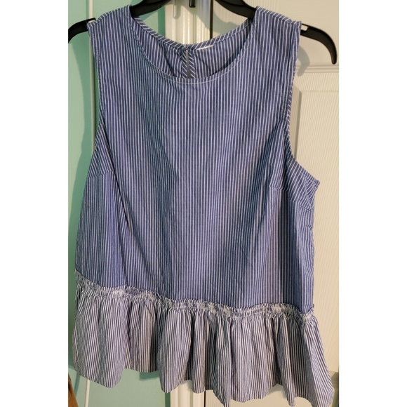 Blue and White Stripe Sleeveless Peplum top - Picture 3 of 3
